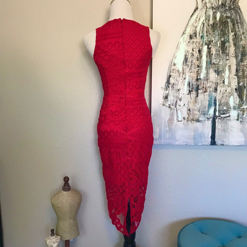 MISSGUIDED Red Hot Lace Midi Dress 10008 - Picture 2 of 7